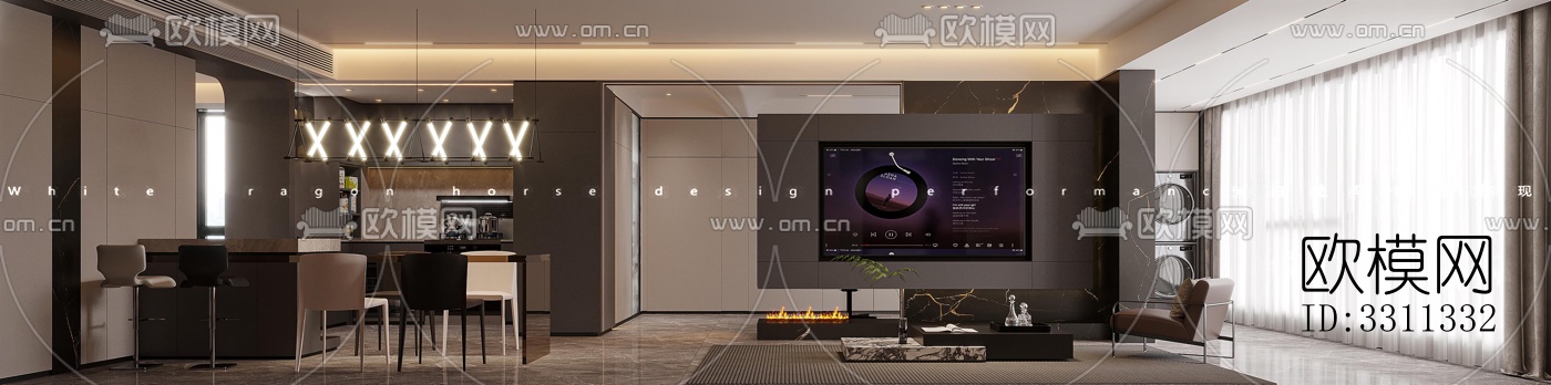 现代客餐厅效果图下载（渲染图7）