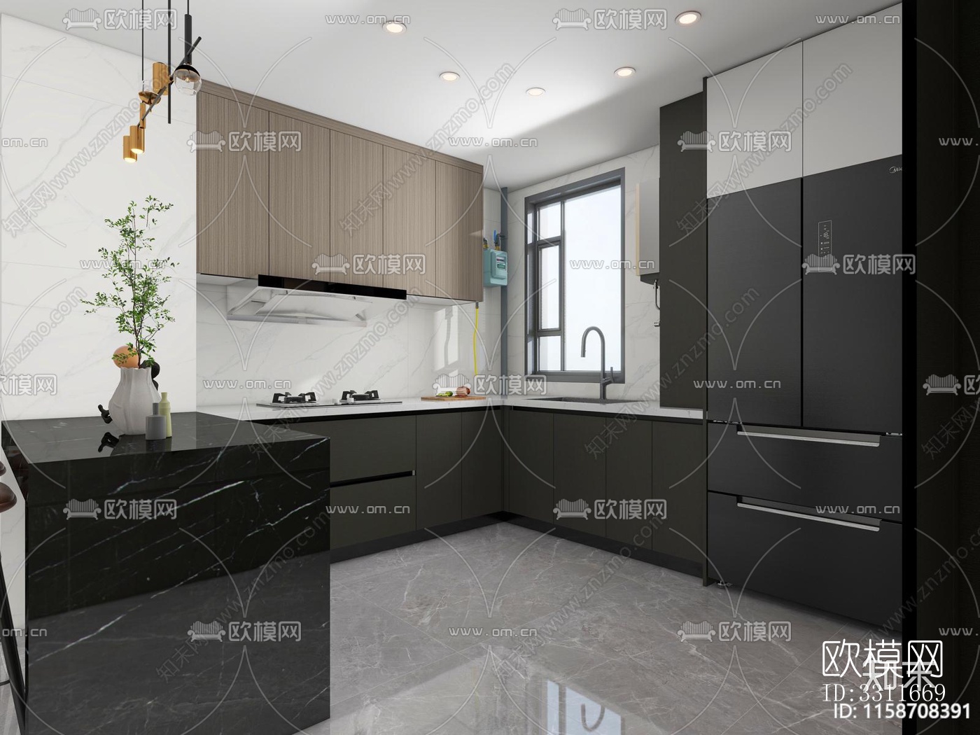 现代客餐厅效果图下载（渲染图1）