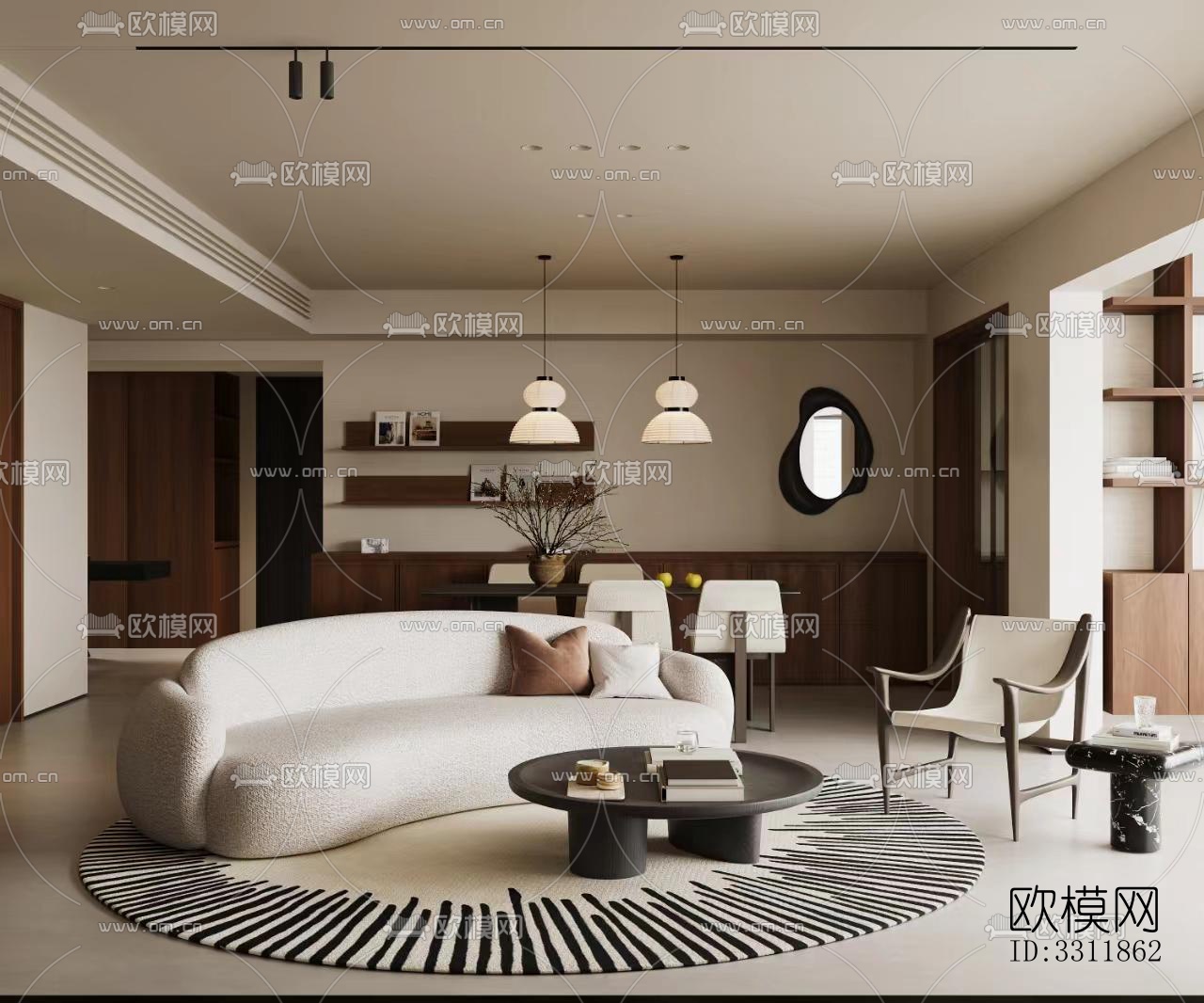 现代客餐厅效果图下载（渲染图3）