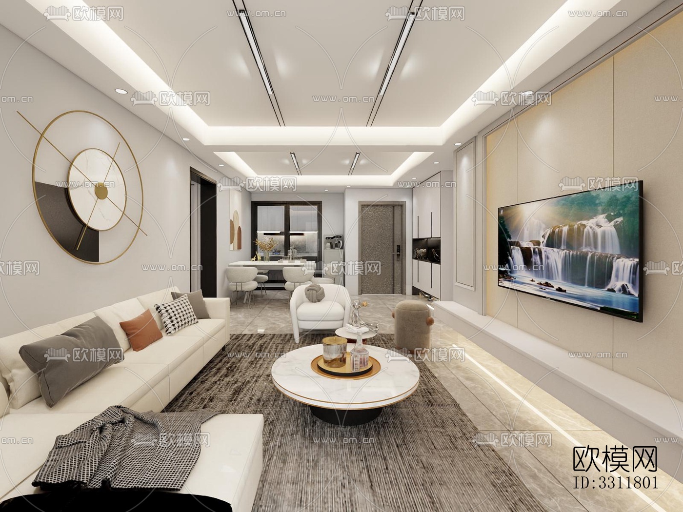 现代客餐厅效果图下载（渲染图4）