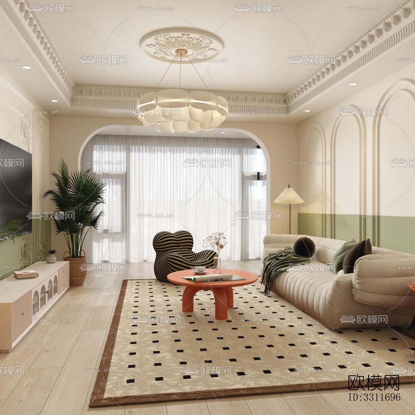 现代客餐厅效果图下载（渲染图5）