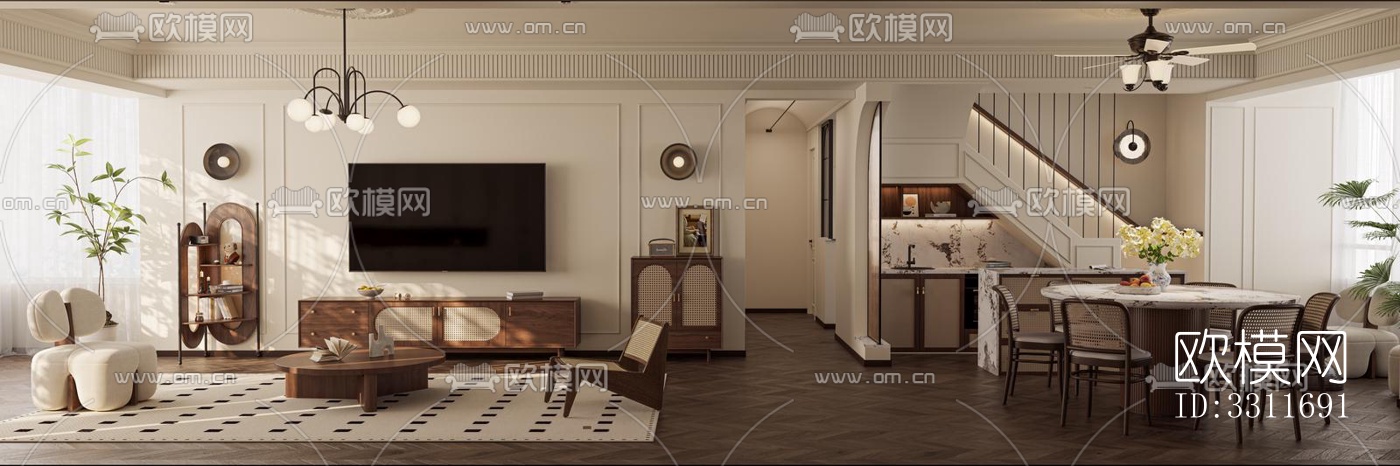 现代客餐厅效果图下载（渲染图3）