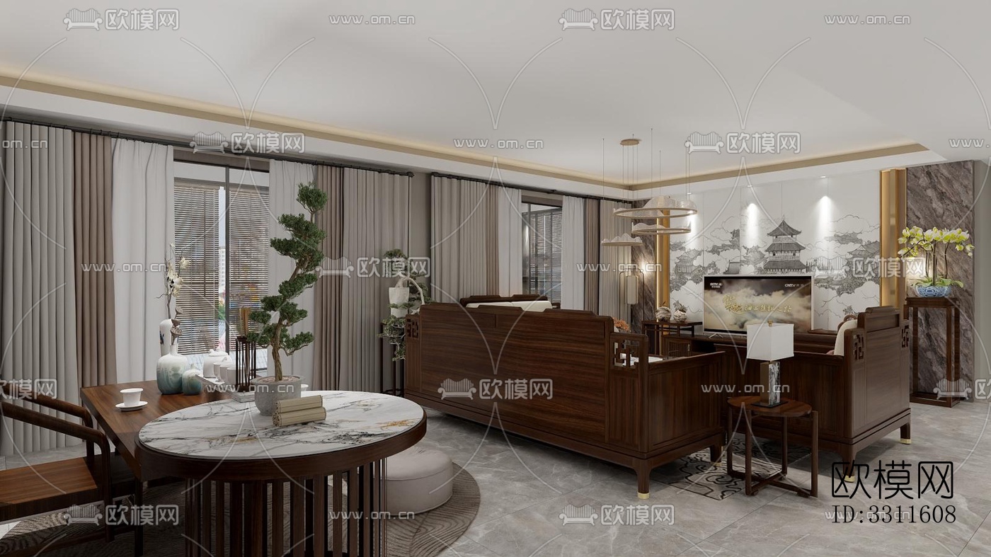 现代客餐厅效果图下载（渲染图6）