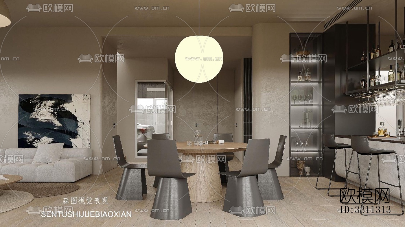 现代客餐厅效果图下载（渲染图4）