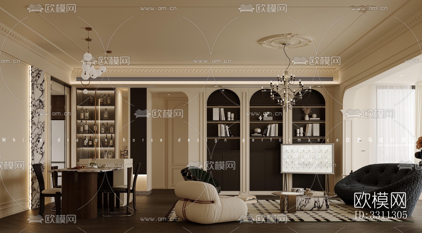 现代客餐厅效果图下载（渲染图2）