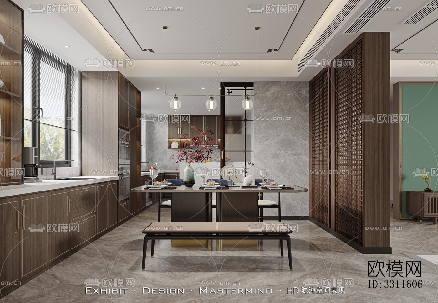 现代客餐厅效果图下载（渲染图6）