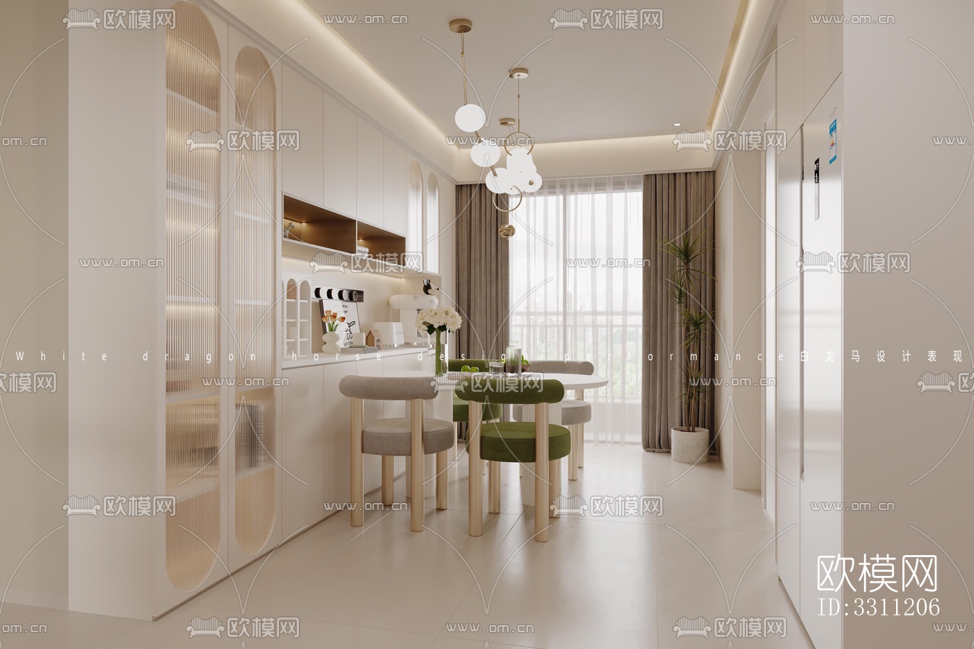 现代客餐厅效果图下载（渲染图3）