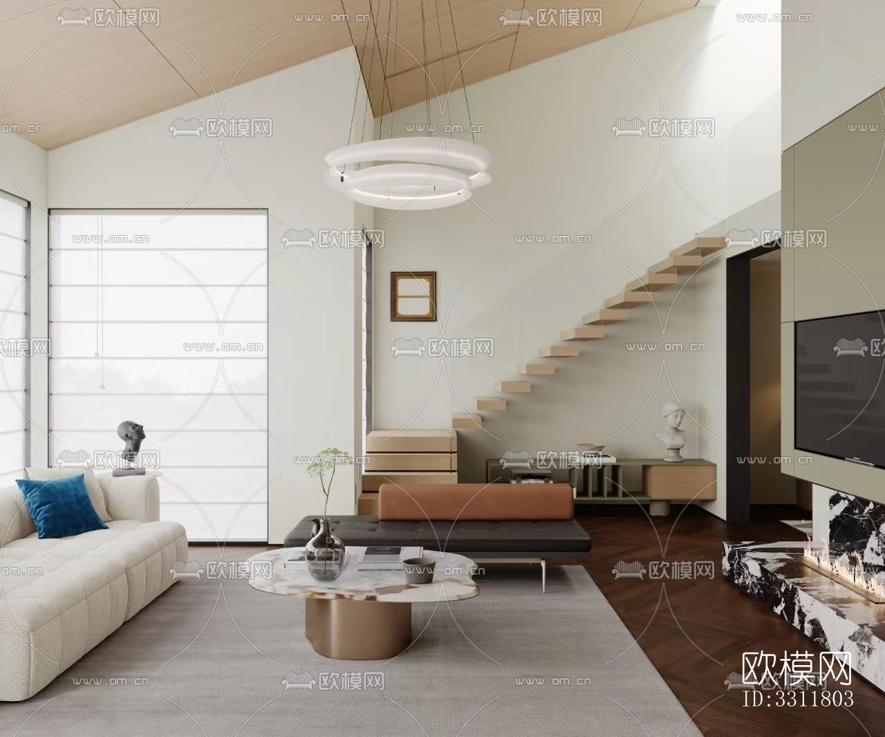 现代客餐厅效果图下载（渲染图9）