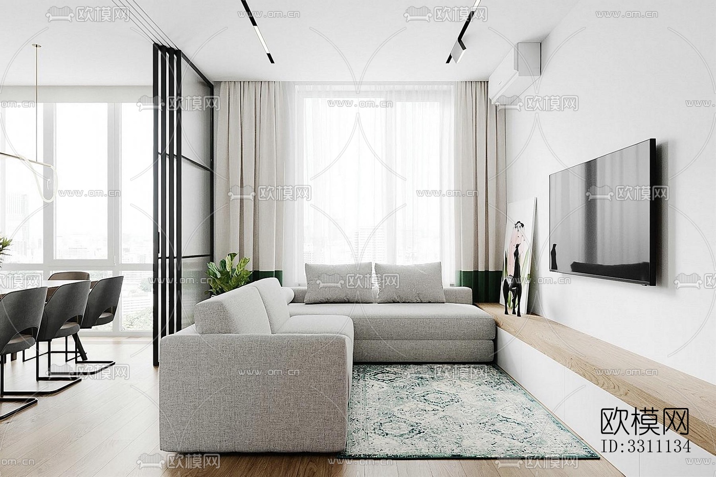 现代客餐厅效果图下载（渲染图1）