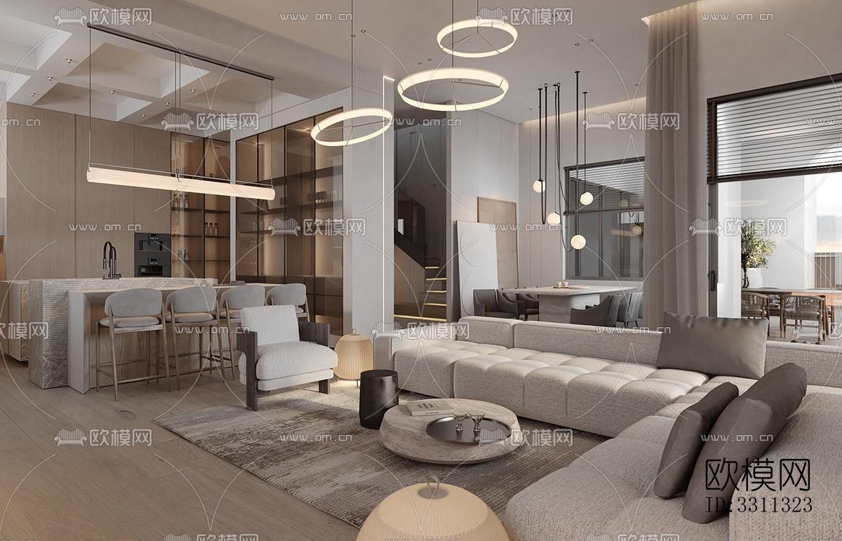 现代客餐厅效果图下载（渲染图17）