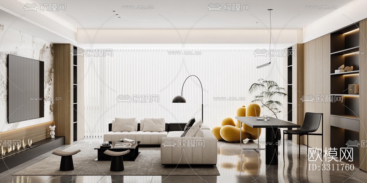 现代客餐厅效果图下载（渲染图4）