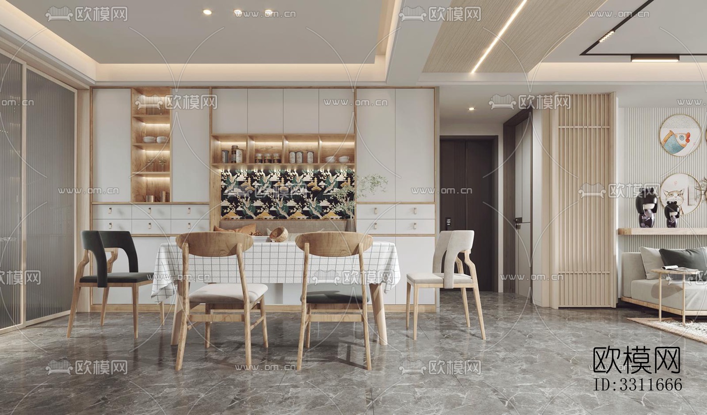 现代客餐厅效果图下载（渲染图3）