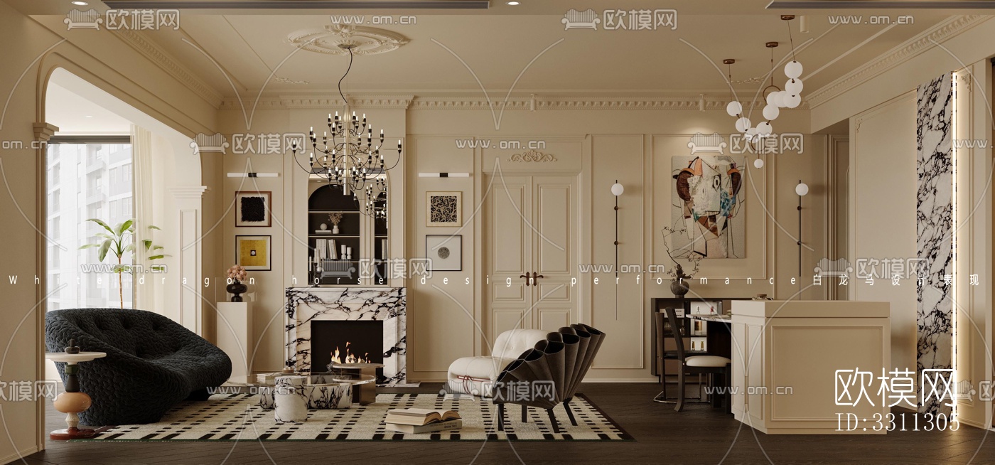 现代客餐厅效果图下载（渲染图4）