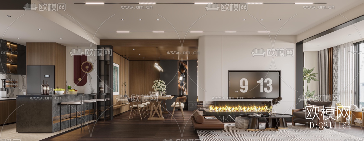 现代客餐厅效果图下载（渲染图2）