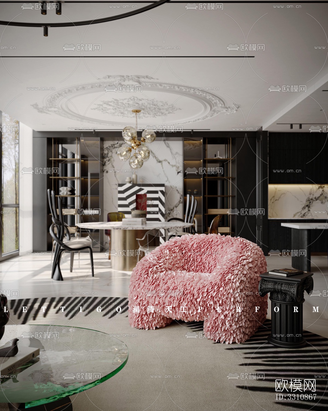 现代客餐厅效果图下载（渲染图4）