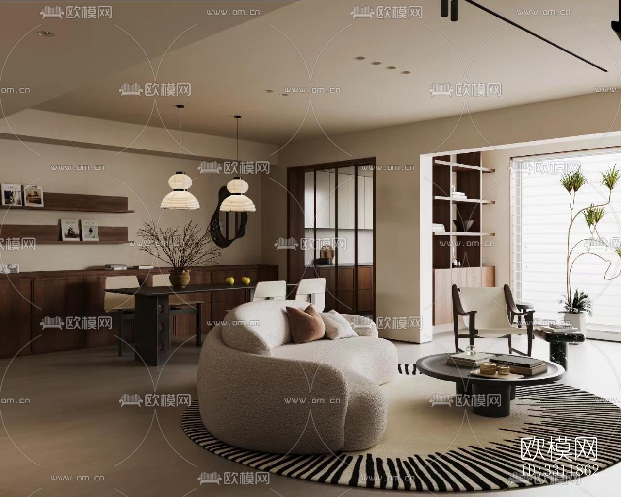 现代客餐厅效果图下载（渲染图9）