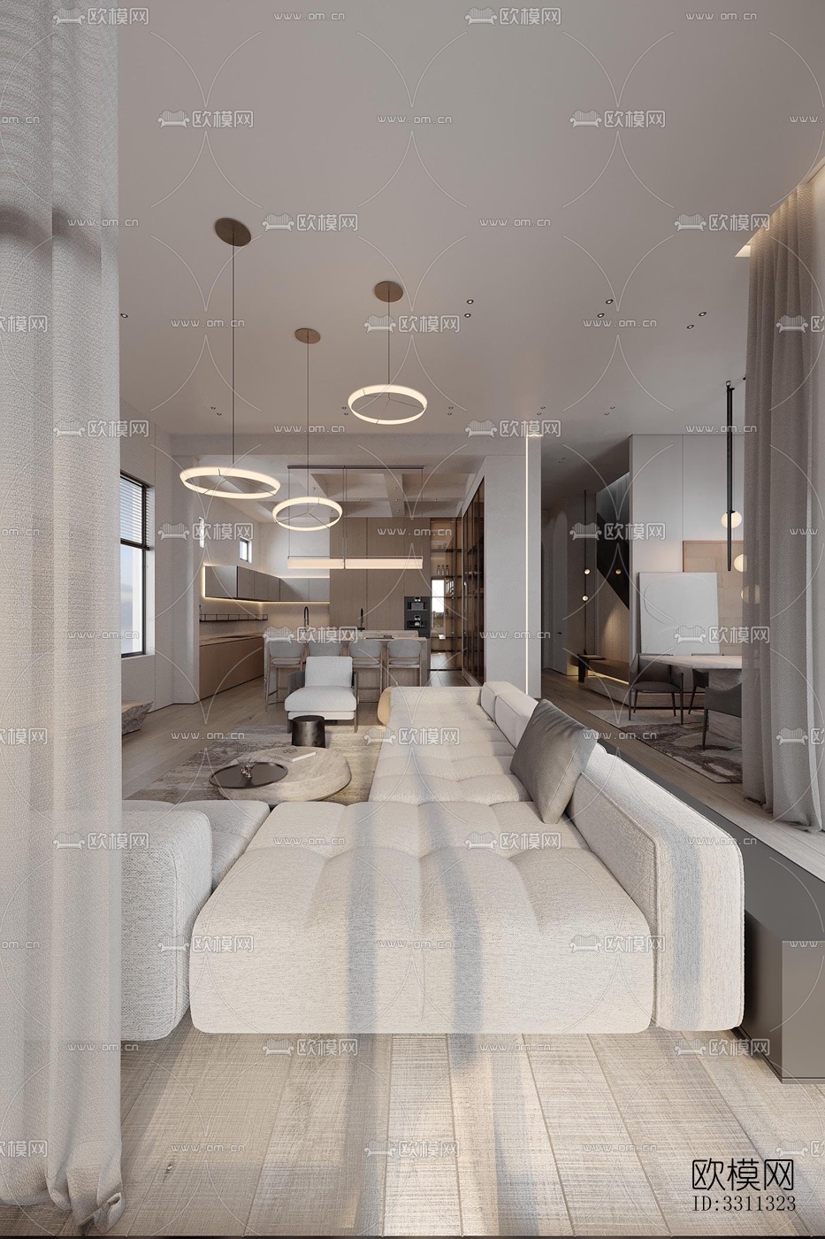 现代客餐厅效果图下载（渲染图19）