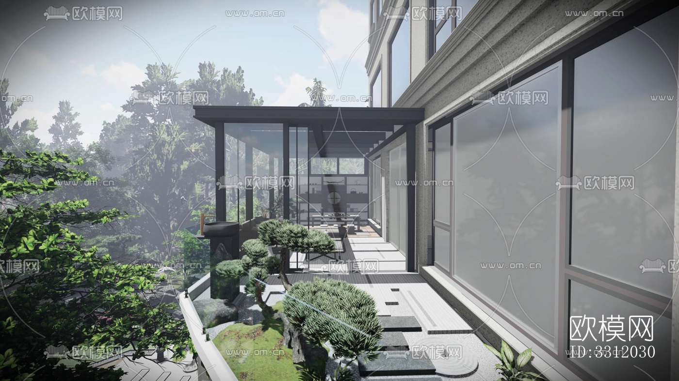 现代阳台花园效果图下载（渲染图1）