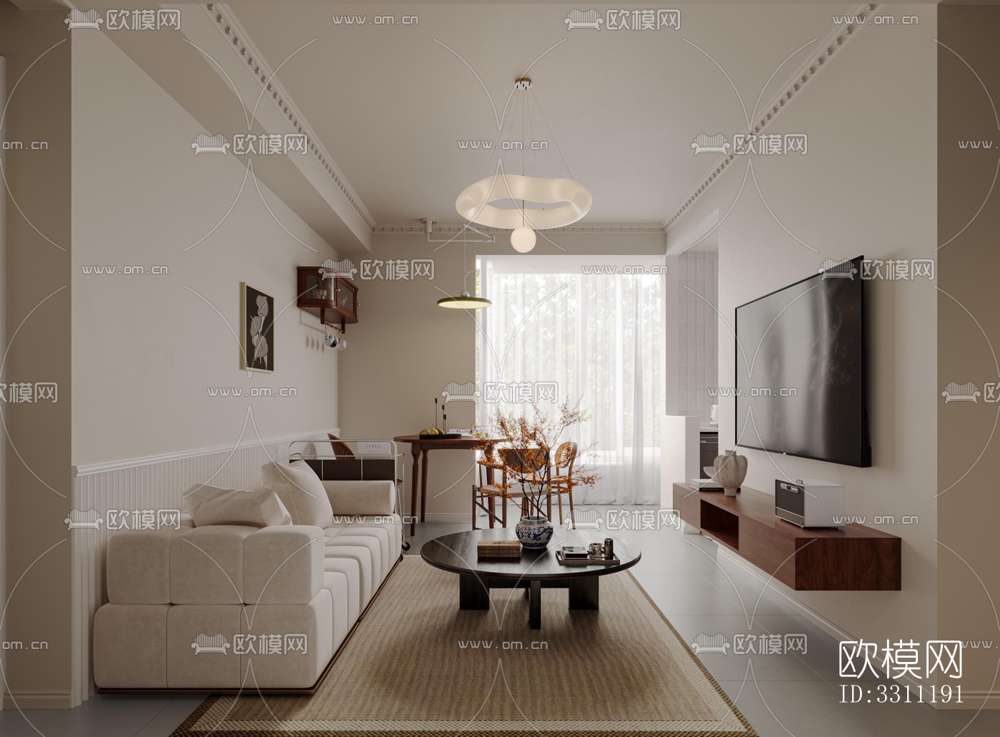 现代客餐厅效果图下载（渲染图1）