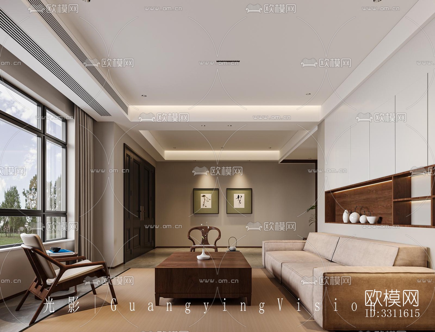 现代客餐厅效果图下载（渲染图4）