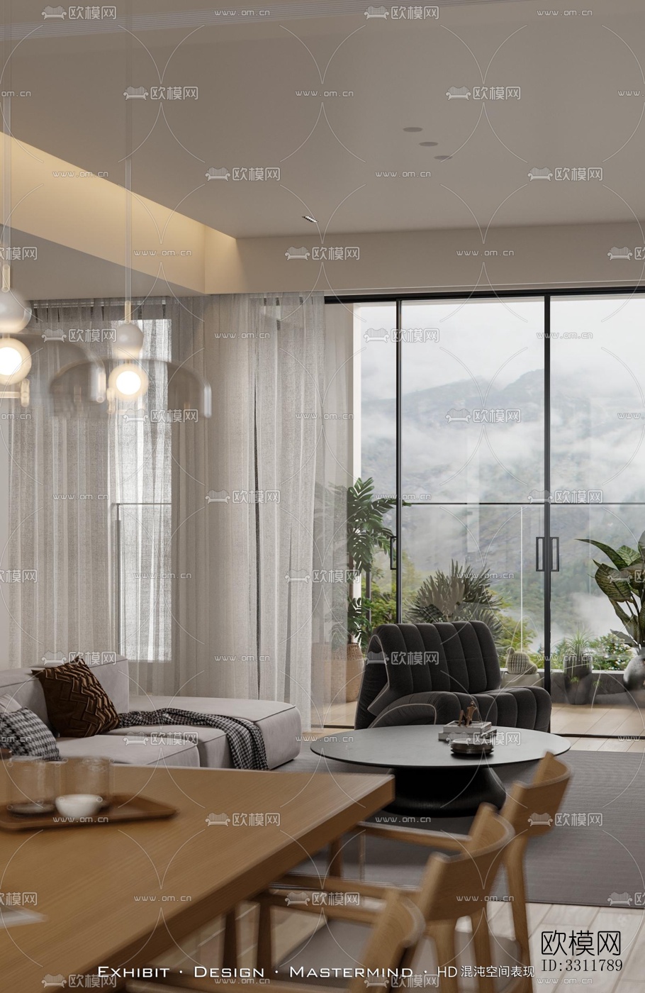 现代客餐厅效果图下载（渲染图2）