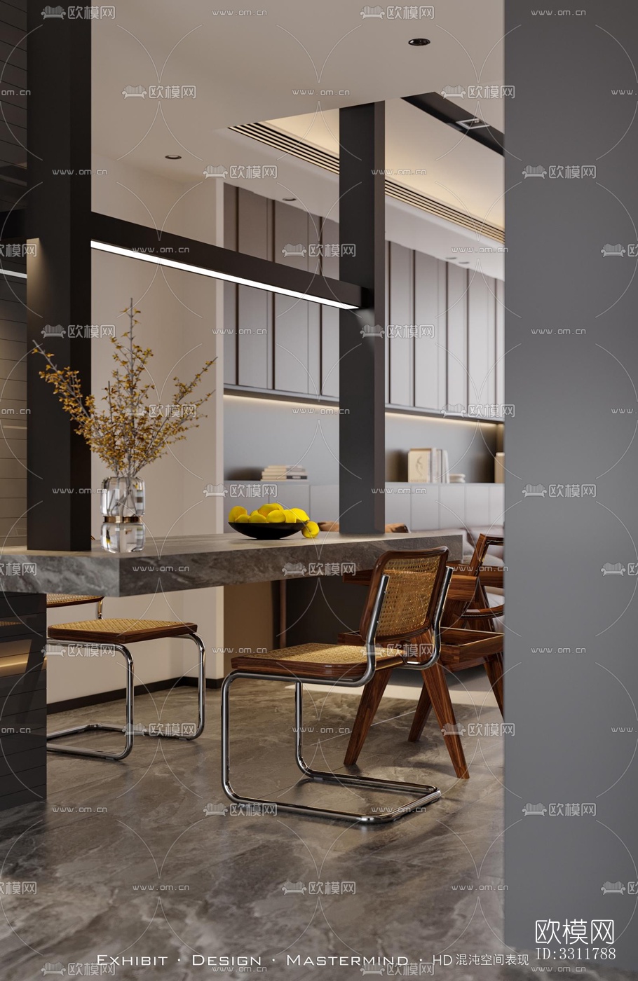 现代客餐厅效果图下载（渲染图3）
