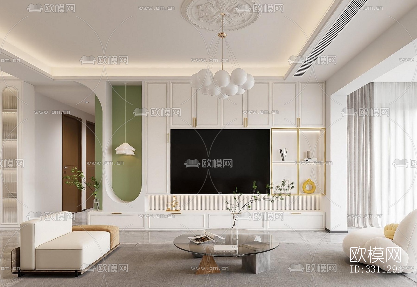 现代客餐厅效果图下载（渲染图4）