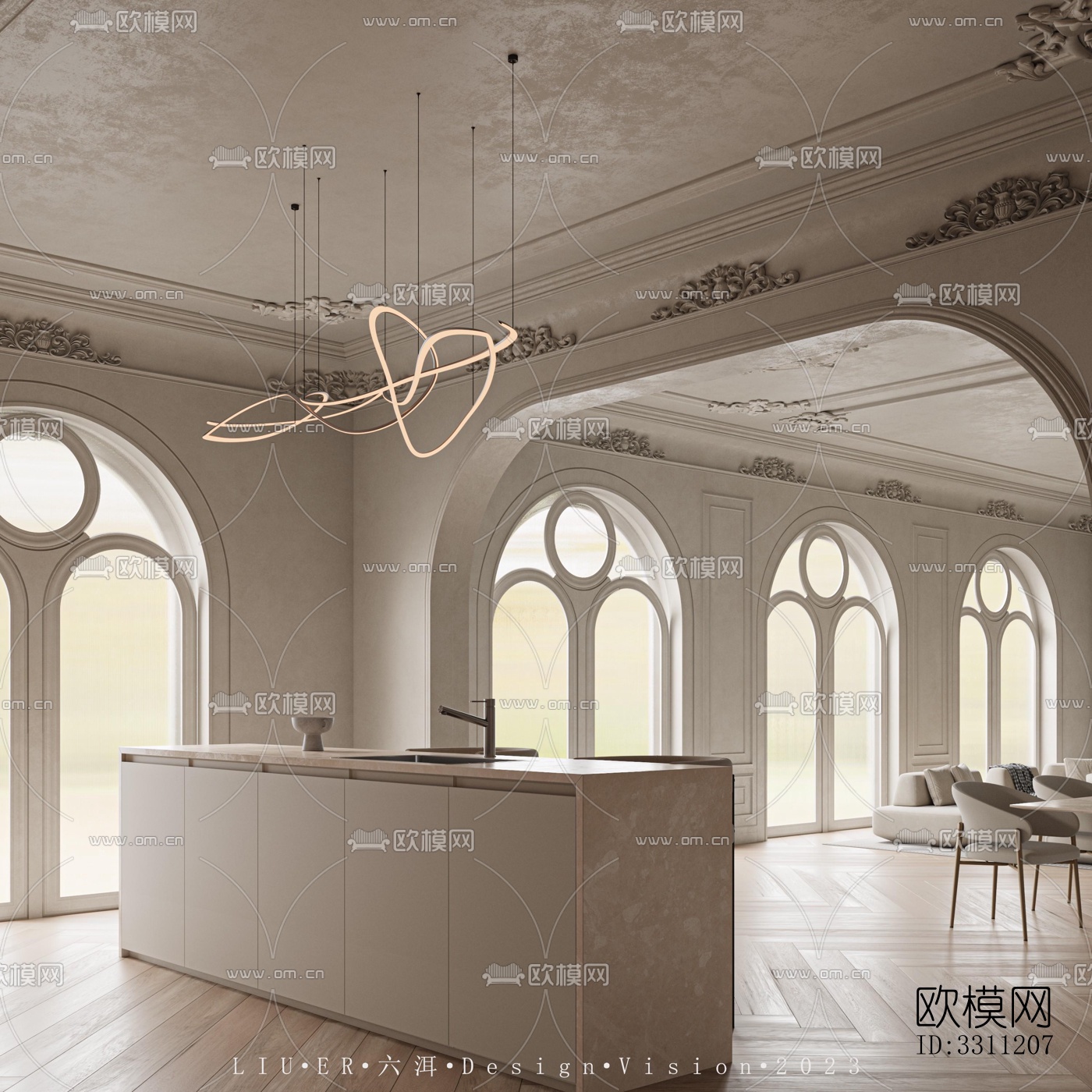 现代客餐厅效果图下载（渲染图2）