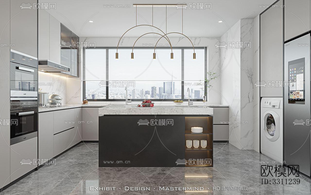 现代客餐厅效果图下载（渲染图5）