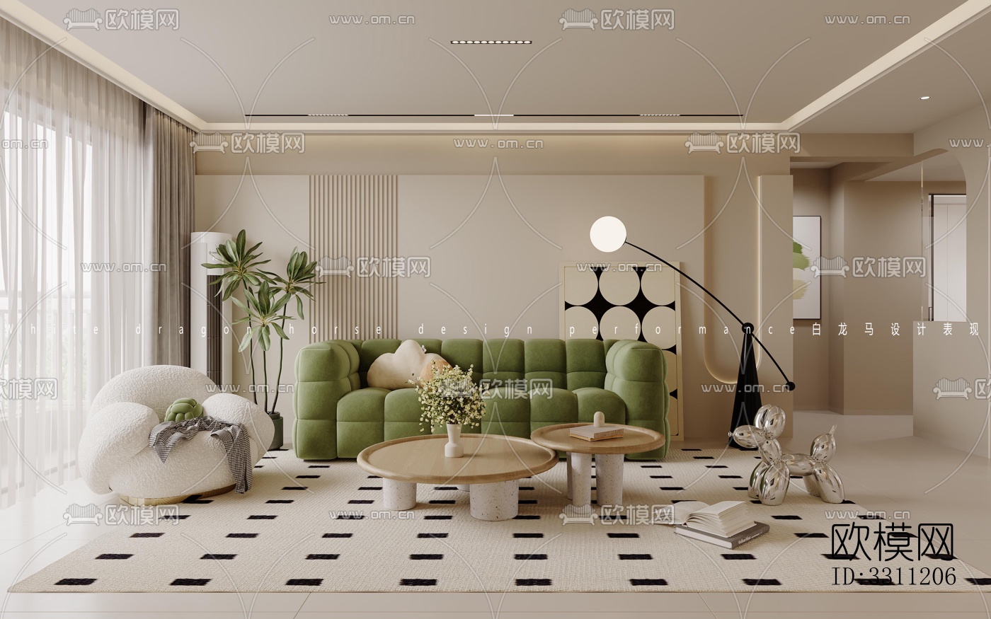 现代客餐厅效果图下载（渲染图2）