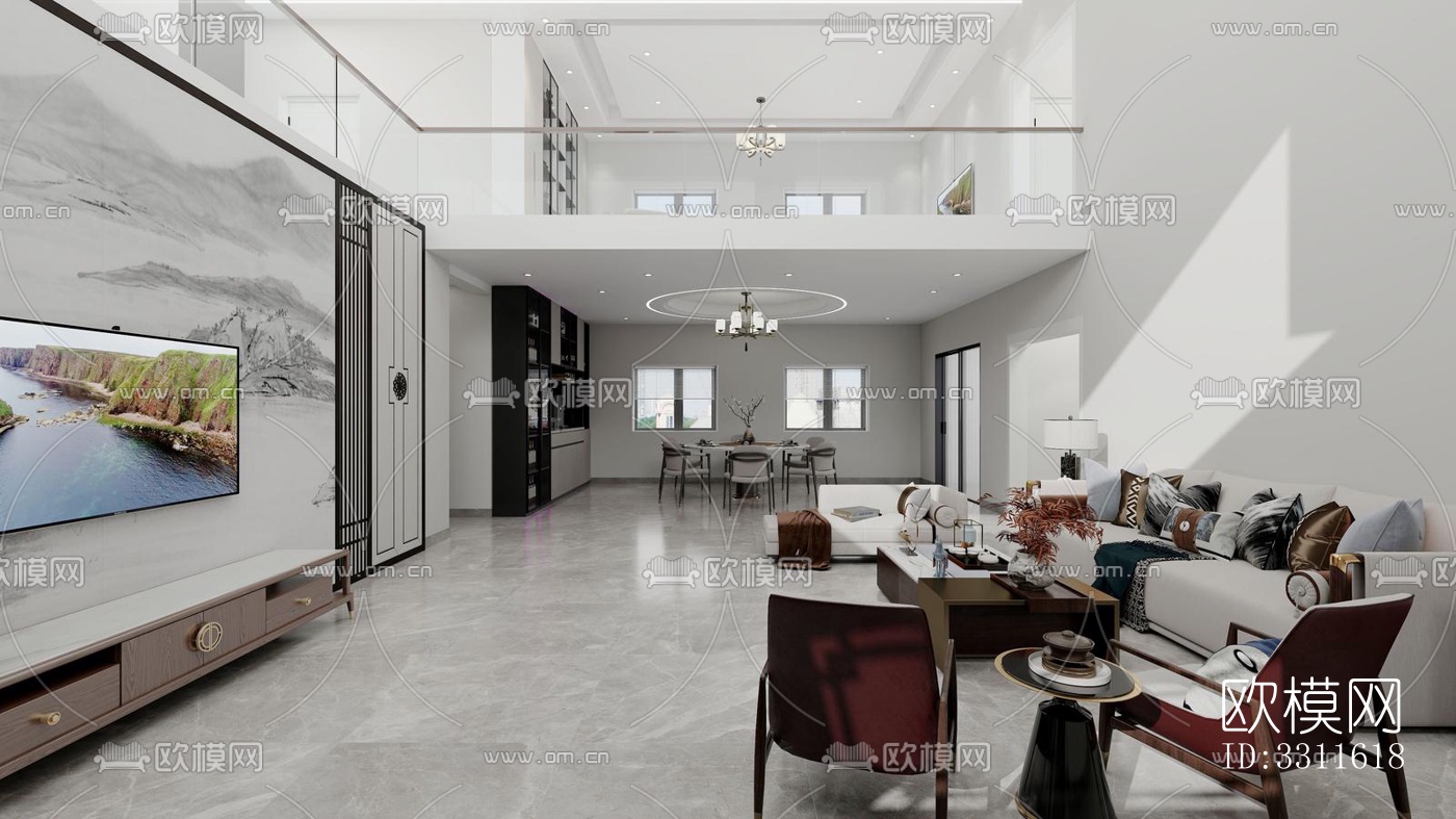 现代客餐厅效果图下载（渲染图3）