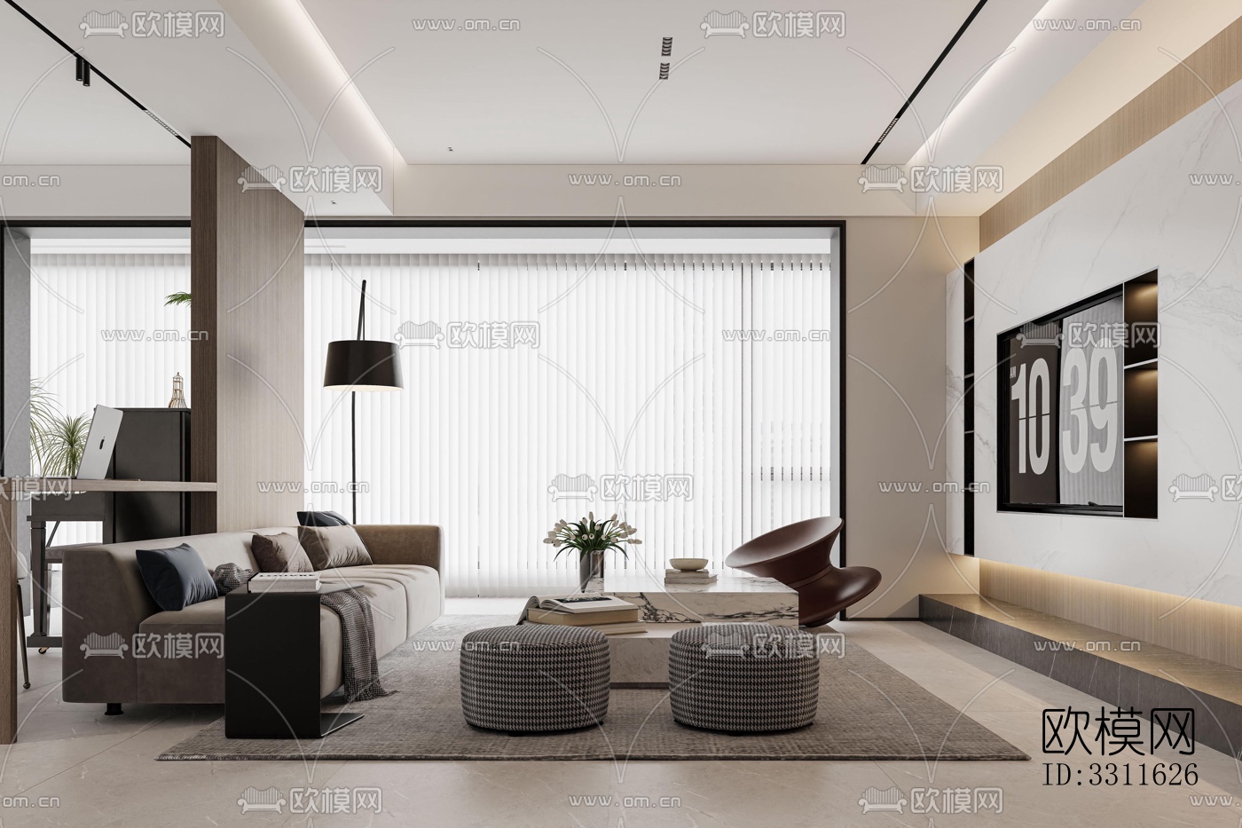 现代客餐厅效果图下载（渲染图1）