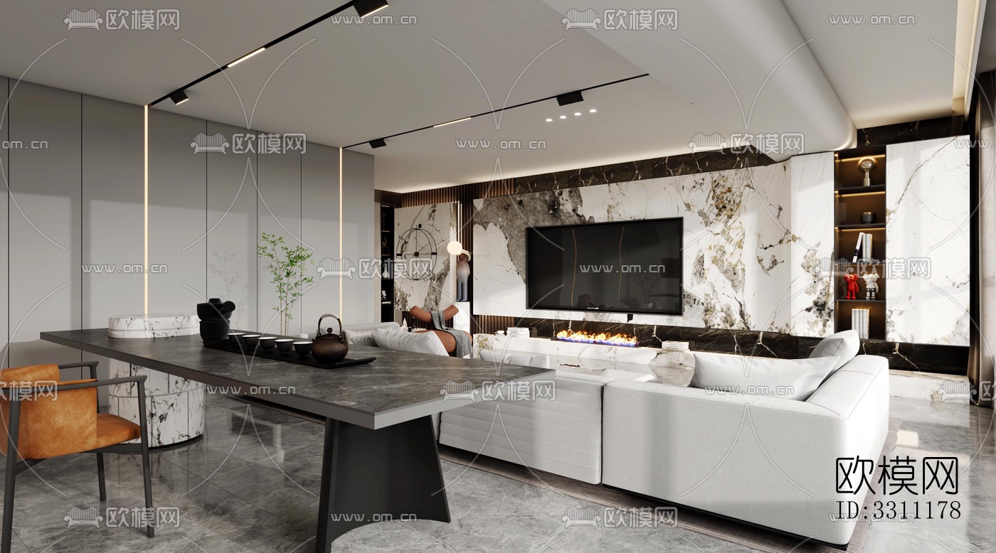 现代客餐厅效果图下载（渲染图1）