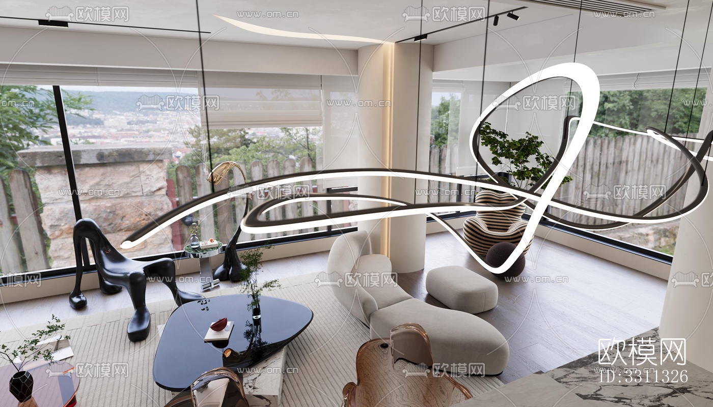 现代客餐厅效果图下载（渲染图17）