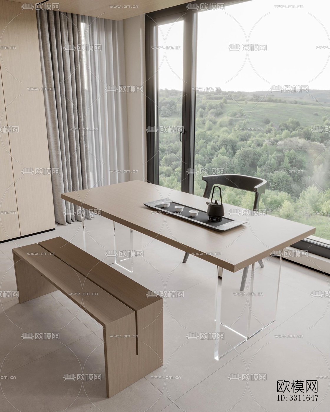 现代客餐厅效果图下载（渲染图3）