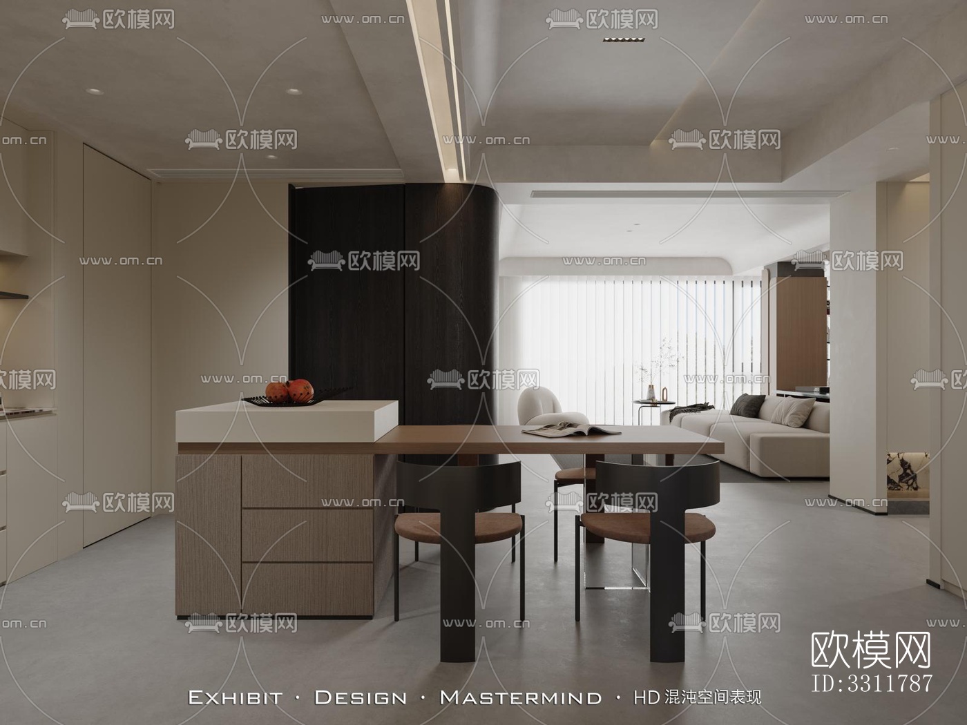 现代客餐厅效果图下载（渲染图2）