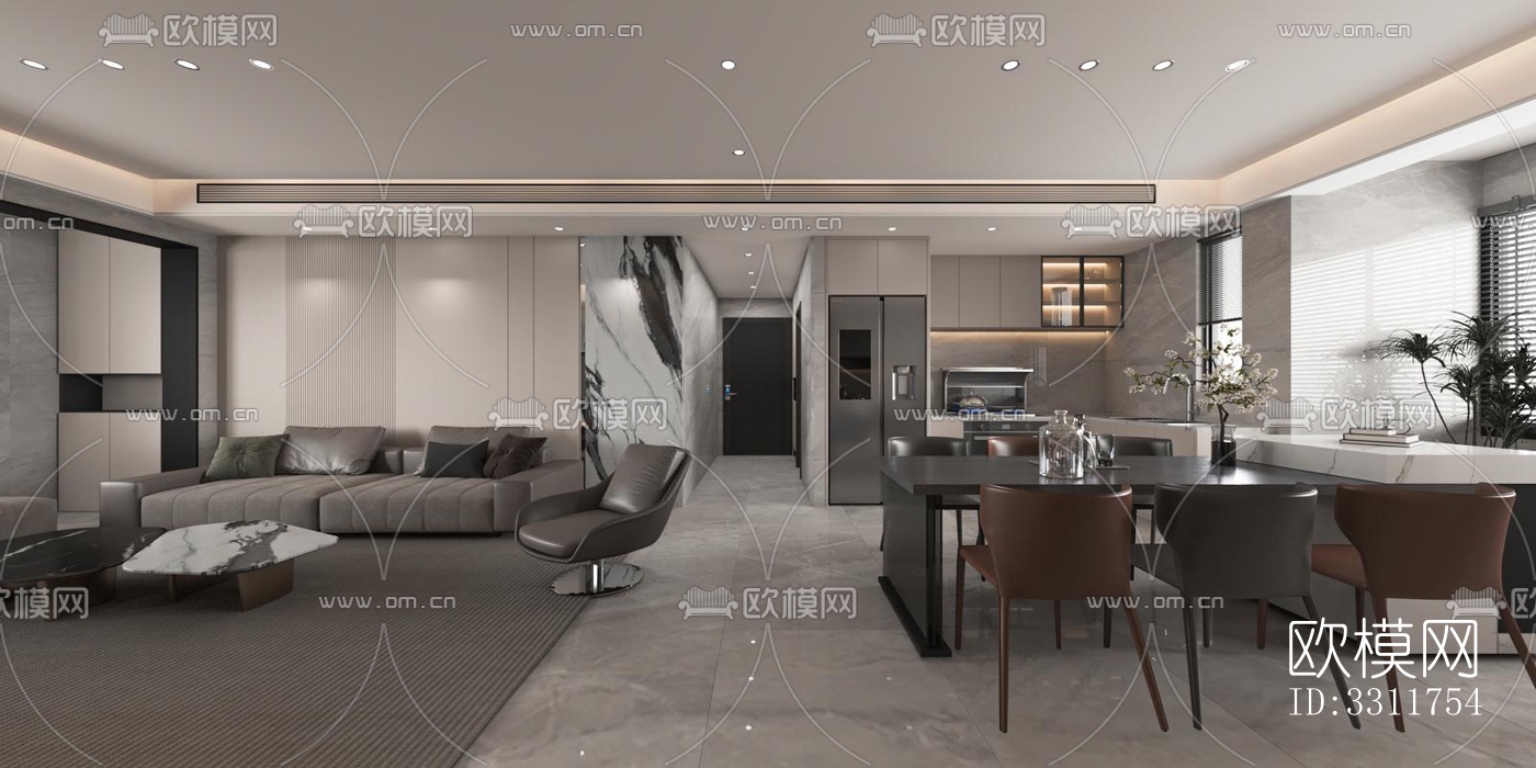 现代客餐厅效果图下载（渲染图9）