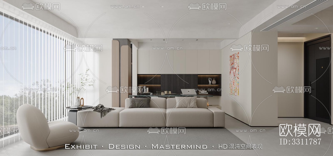 现代客餐厅效果图下载（渲染图3）