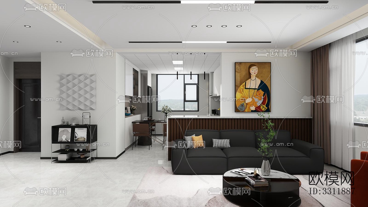 现代客餐厅效果图下载（渲染图3）