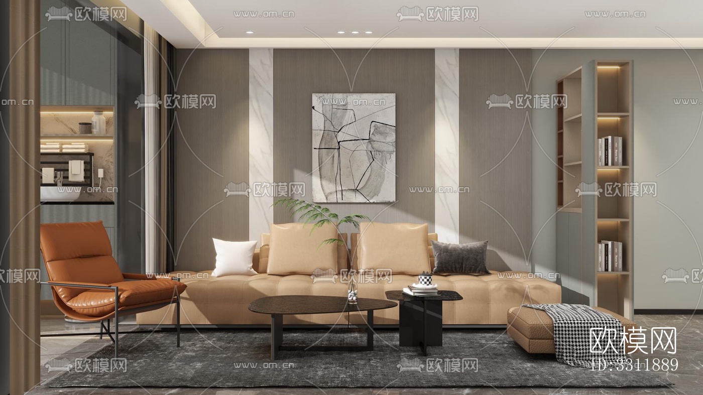 现代客餐厅效果图下载（渲染图1）