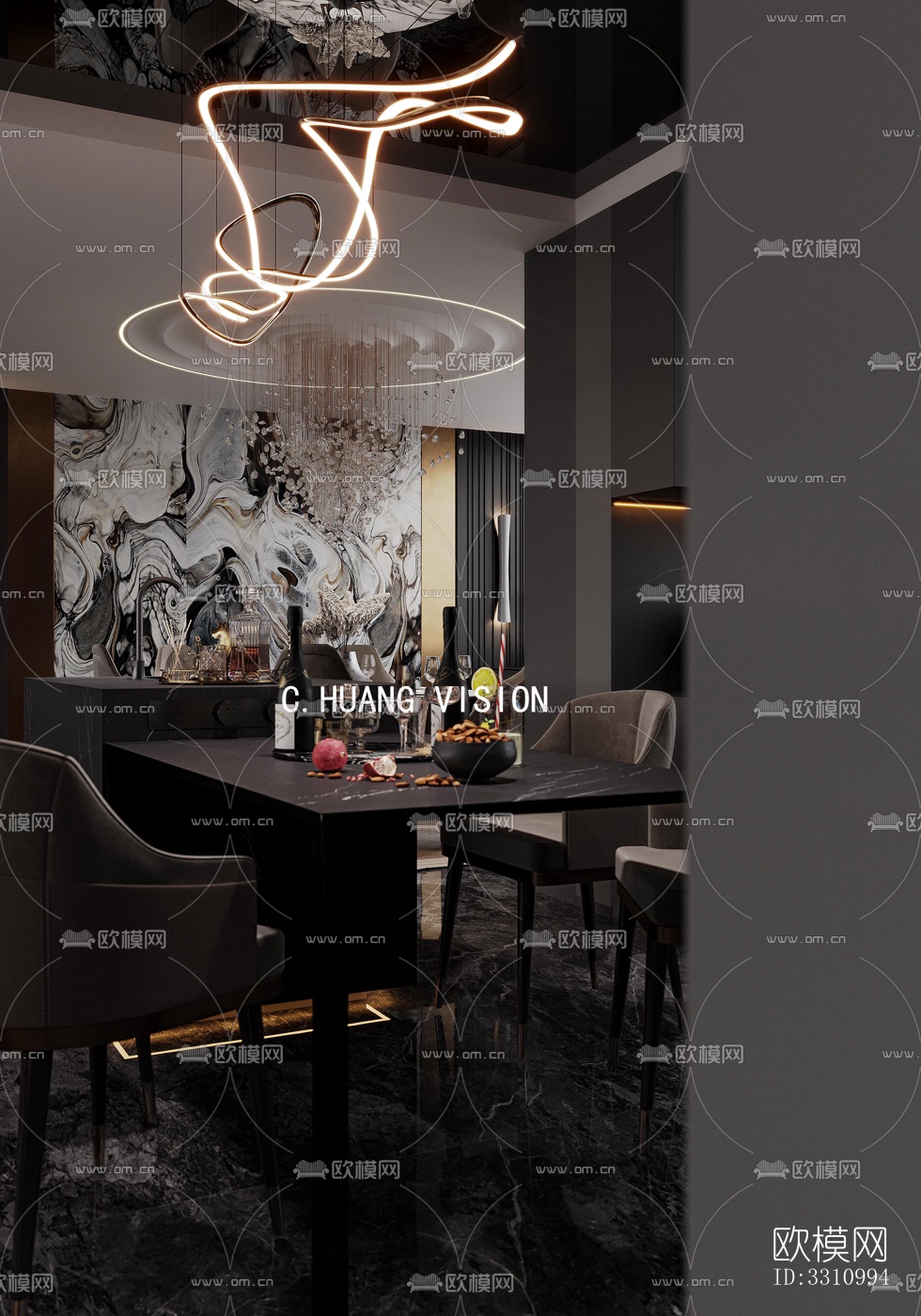 现代客餐厅效果图下载（渲染图1）