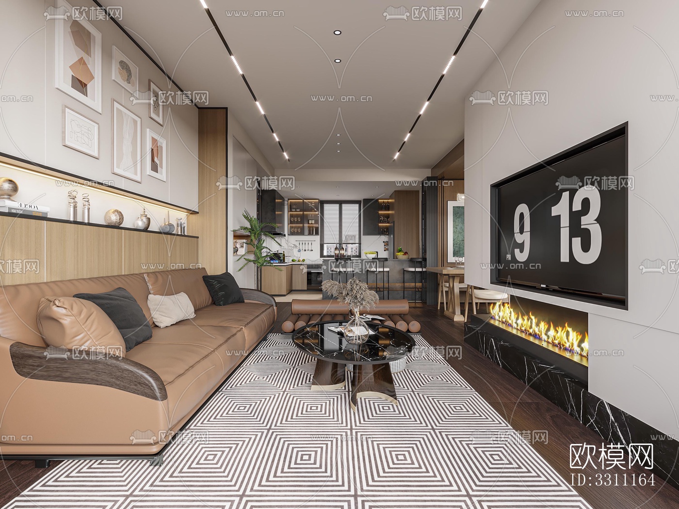 现代客餐厅效果图下载（渲染图3）