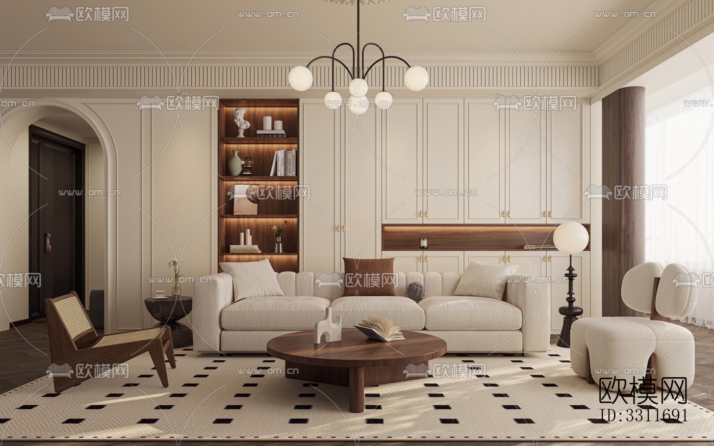 现代客餐厅效果图下载（渲染图1）