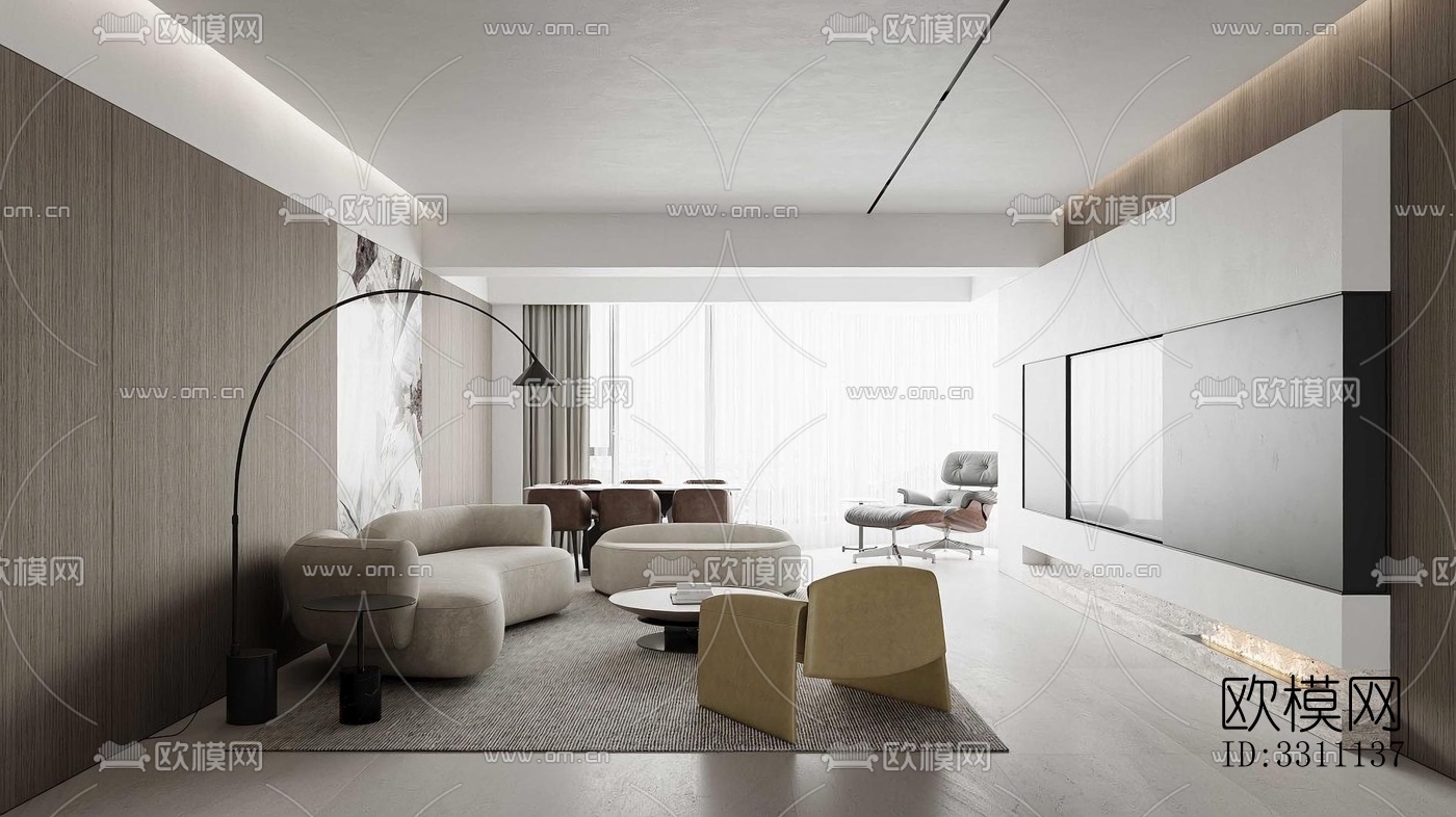 现代客餐厅效果图下载（渲染图2）