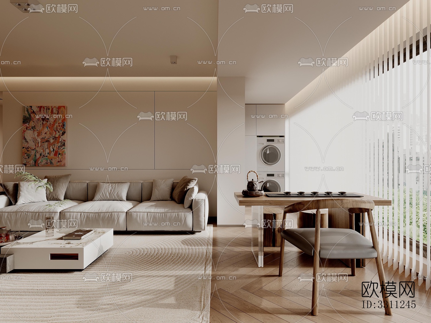 现代客餐厅效果图下载（渲染图4）