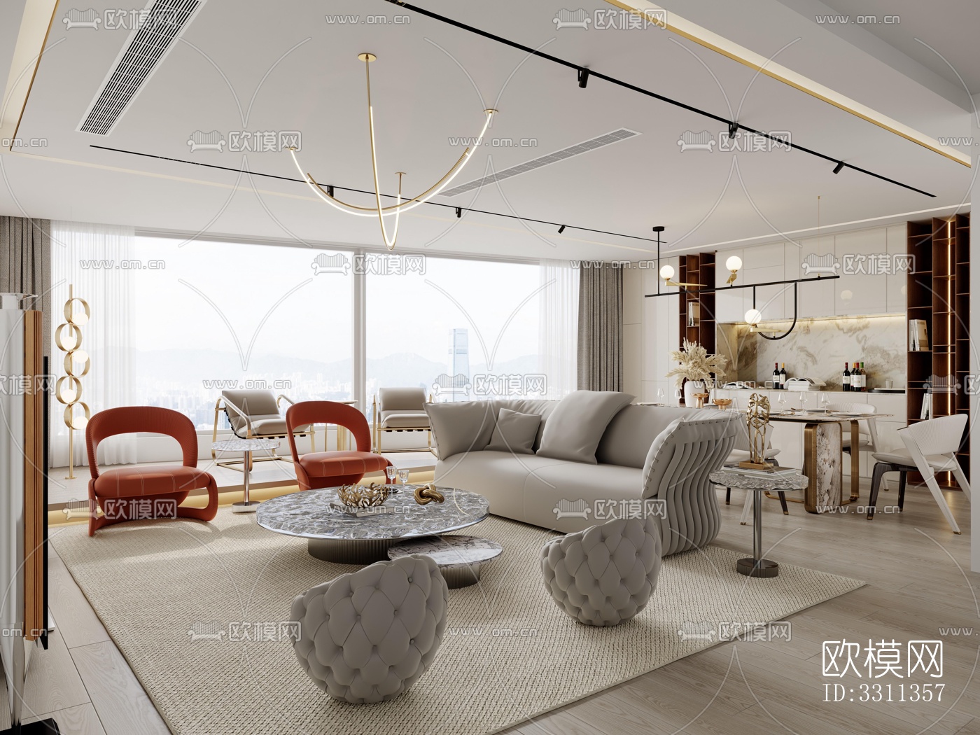 现代客餐厅效果图下载（渲染图1）