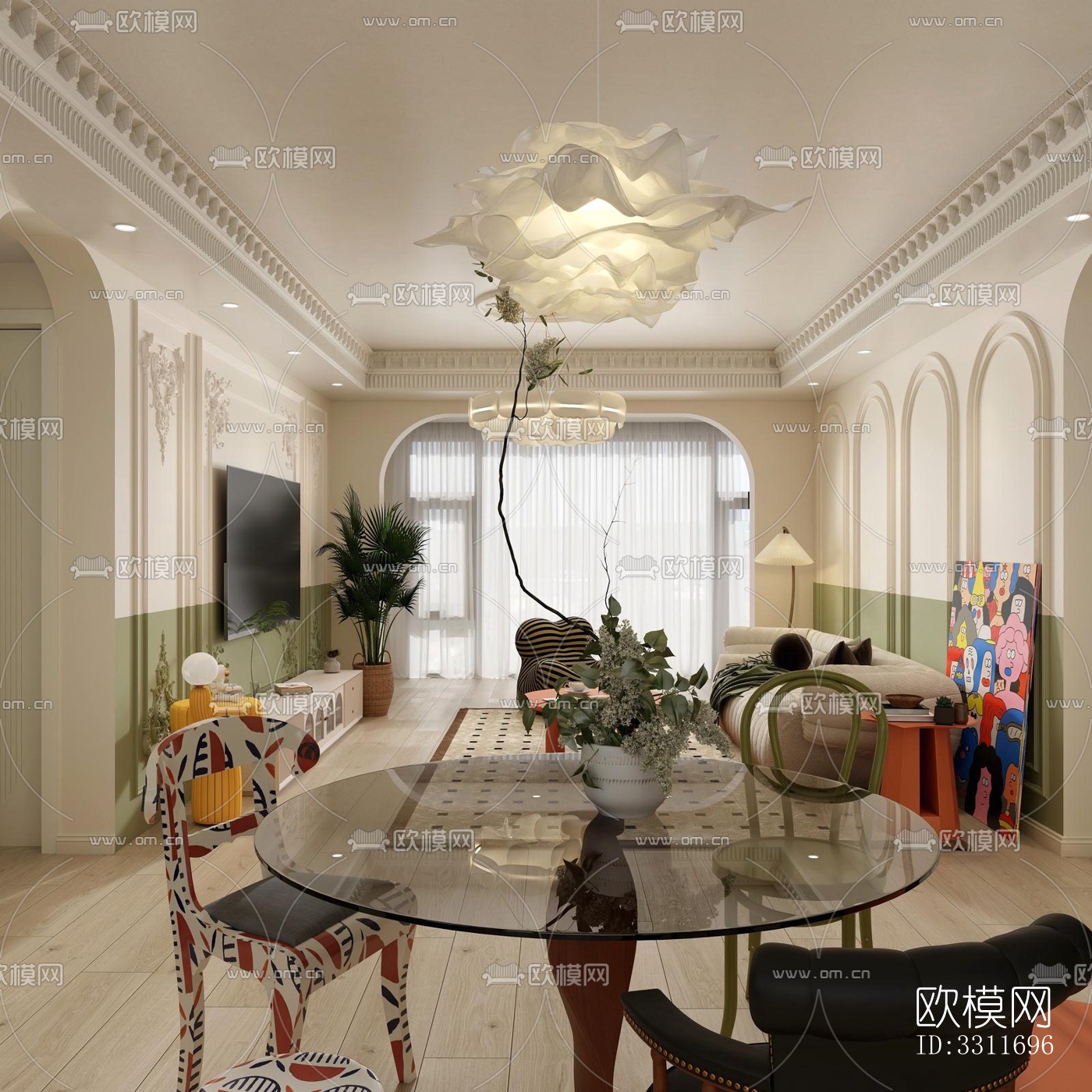 现代客餐厅效果图下载（渲染图3）