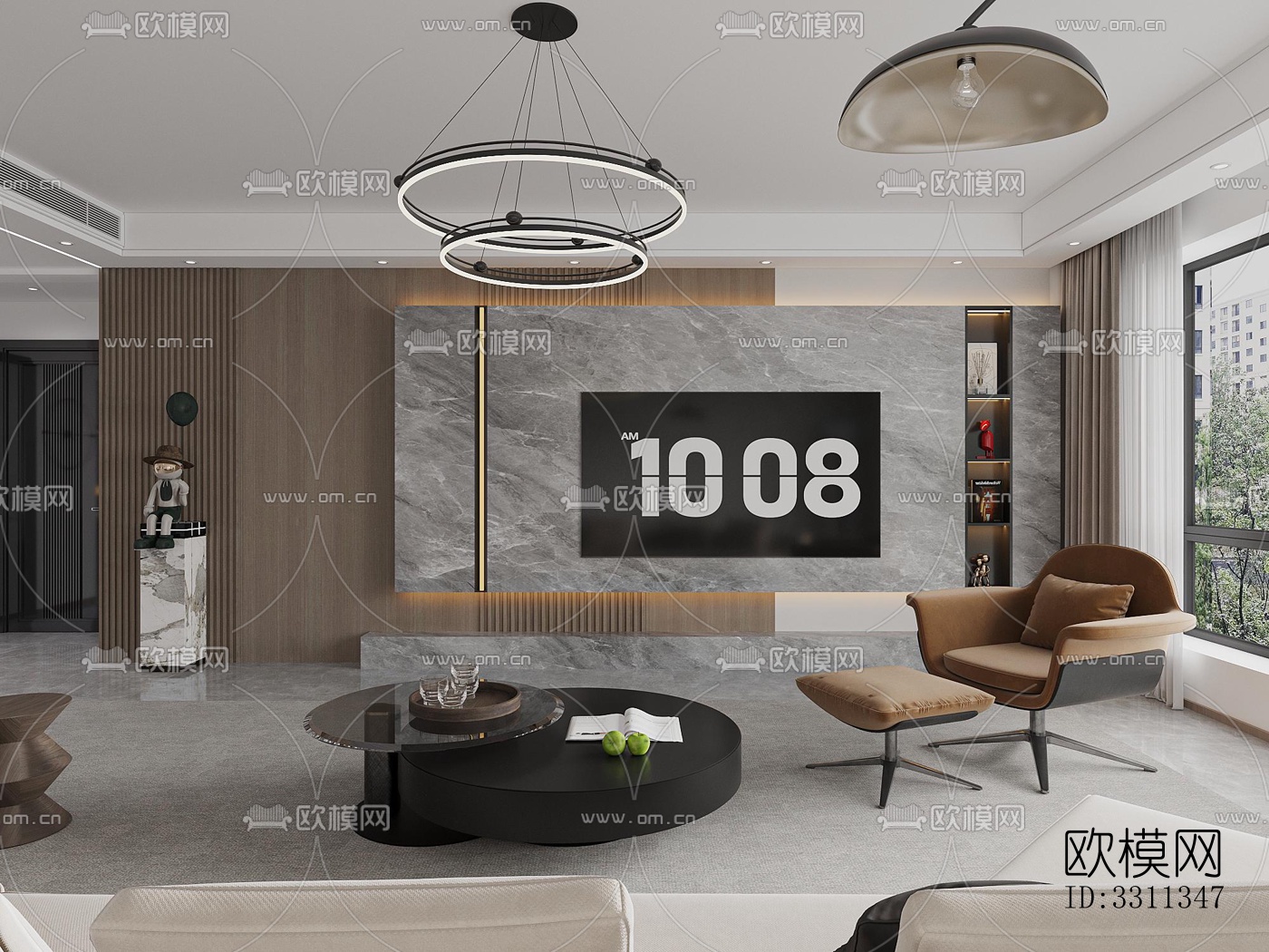 现代客餐厅效果图下载（渲染图1）