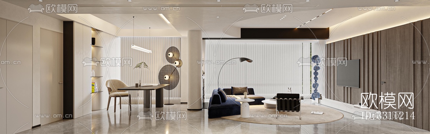 现代客餐厅效果图下载（渲染图4）