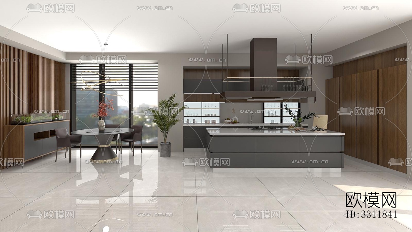 现代客餐厅效果图下载（渲染图1）